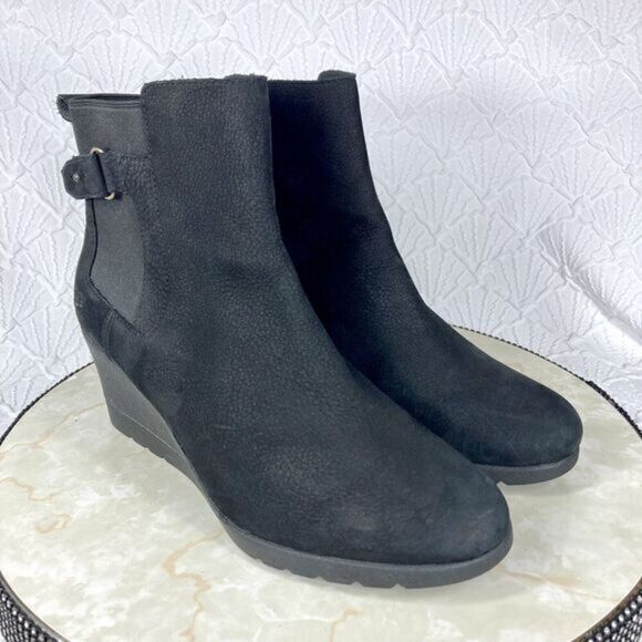 UGG Australia Ankle Wedge Bootie Women 10 Black Waterproof Comfort Platform Boot - Picture 2 of 12
